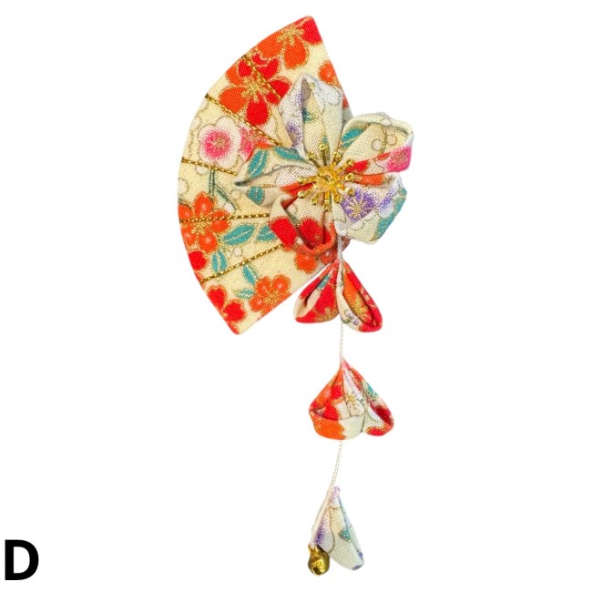 Barrette japonaise Kanzashi florale multicolore faite main