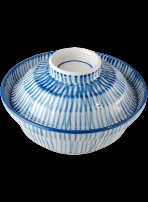 Bol japonais avec couvercle – Motifs Hakeme – Fabriqué au Japon Bol japonais avec couvercle Hakeme bleu et blanc fabriqué au Japon