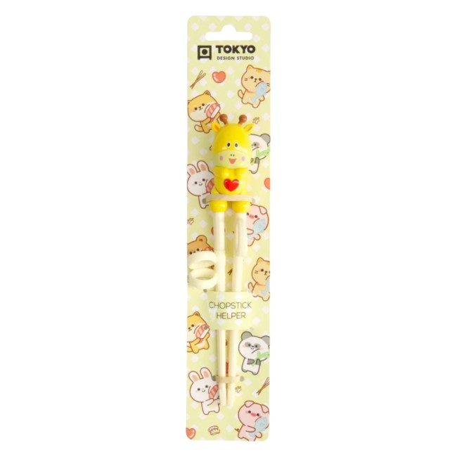 Baguettes enfant avec aide – Girafe jaune kawaii Baguettes pour enfants avec anneaux – motif Girafe Kawaii