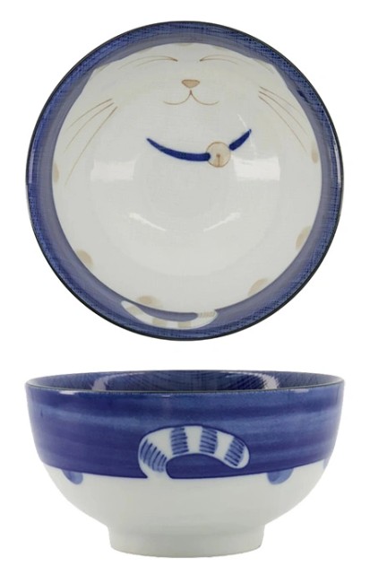 Bol japonais ramen chat bleu – porcelaine kawaii fabriquée au Japon
