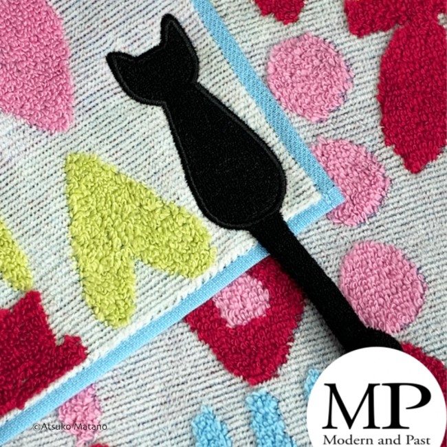 Mini serviette japonaise bleue en coton éponge motif chat Gardening Atsuko Matano fabriquée au Japon