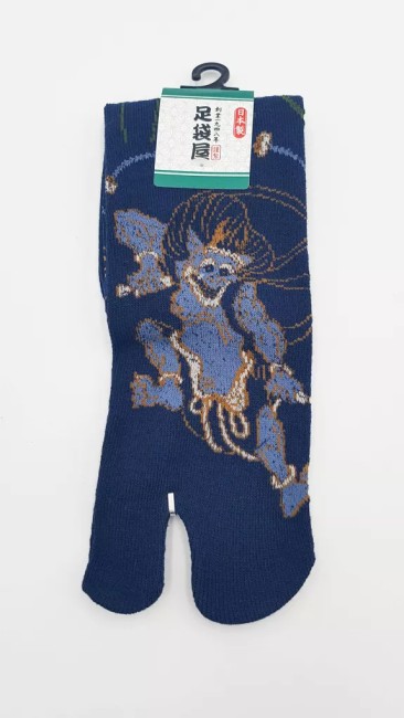 Chaussettes Tabi motif Raijin en coton – Made in Japan Chaussettes japonaises Tabi Raijin en coton fabriquées au Japon - bleu
