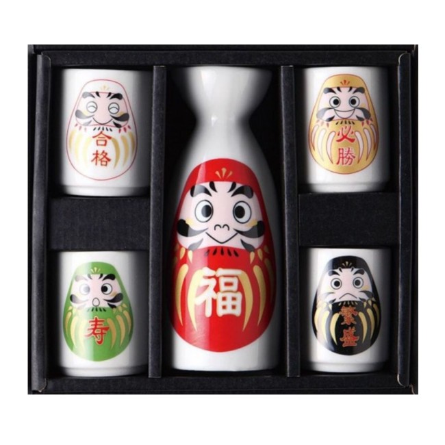Service à saké japonais Daruma en porcelaine Toki Minoyaki