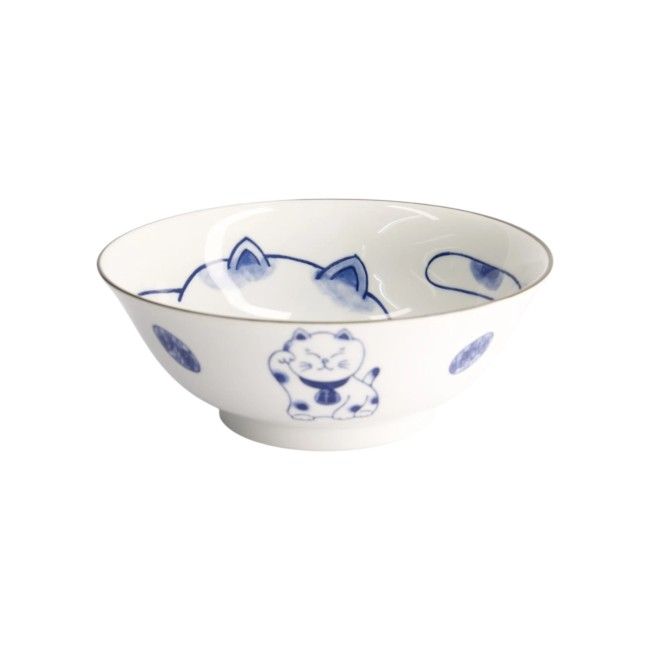 Bol à Ramen japonais blanc en céramique avec chat Neko