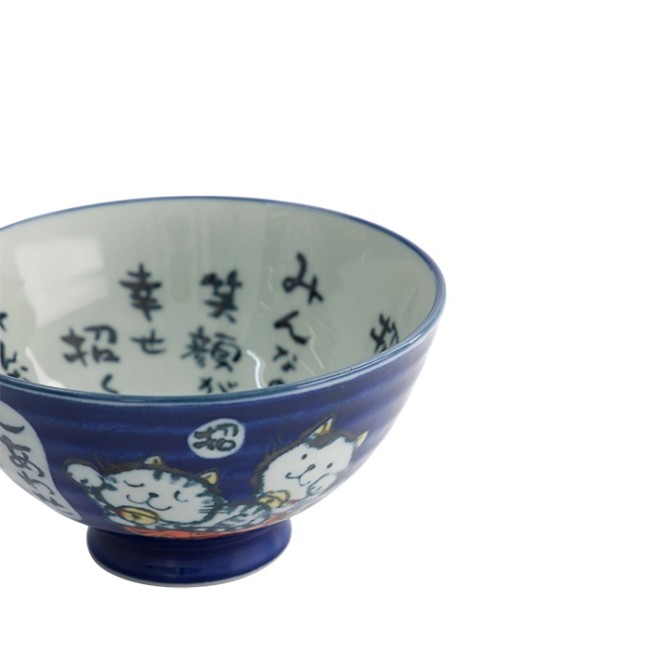 Bol japonais Kawaii bleu – Motifs de chats Neko – Fabriqué au Japon Bol japonais Kawaii bleu aux motifs de chats Neko