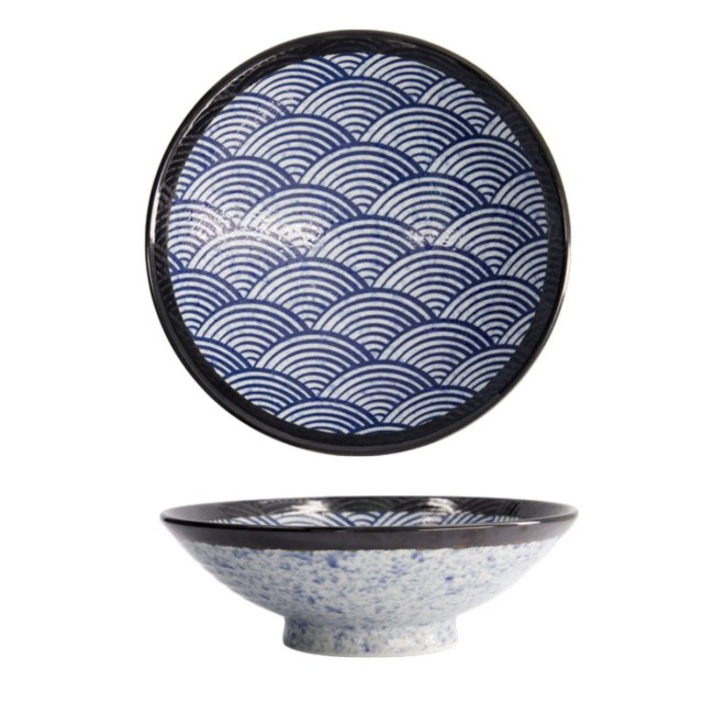 bol japonais Seigaiha bleu Aisai fabriqué au Japon bol japonais à salade Seigaiha bleu Aisai 24,5 cm 1400 ml