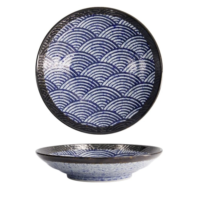 Bol japonais Aisai Seigaiha 22.8 cm – Fabriqué au Japon Bol japonais Aisai Seigaiha 22.8 cm en porcelaine – motif bleu traditionnel