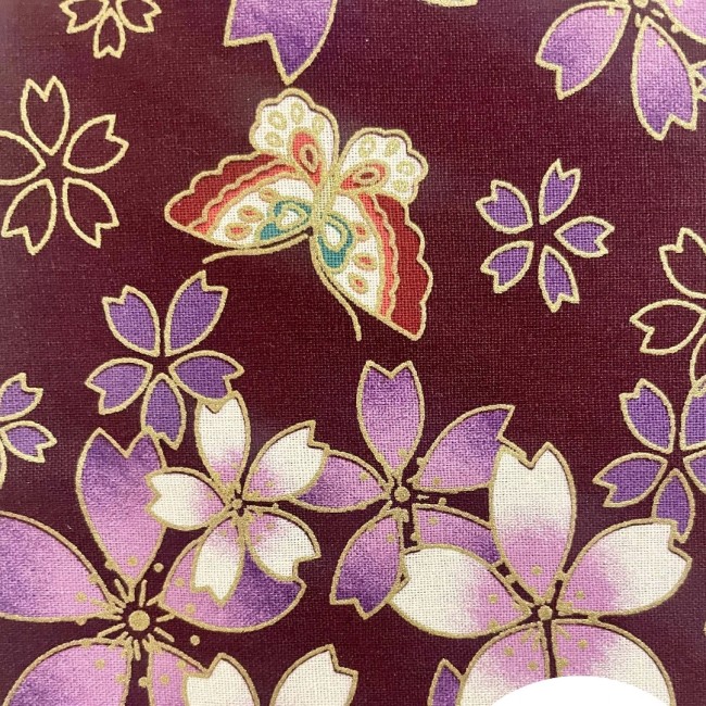 Ceinture obi japonaise violette motifs fleurs et papillons obi japonais violet coton motifs fleurs papillons