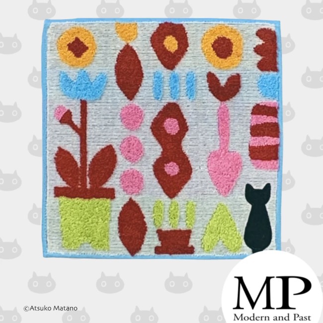 Mini serviette japonaise bleue en coton éponge motif chat Gardening Atsuko Matano fabriquée au Japon