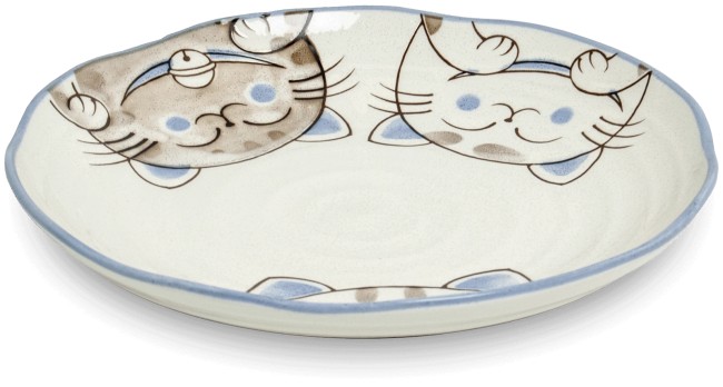 assiette japonaise neko kawaii 3 chats bleu