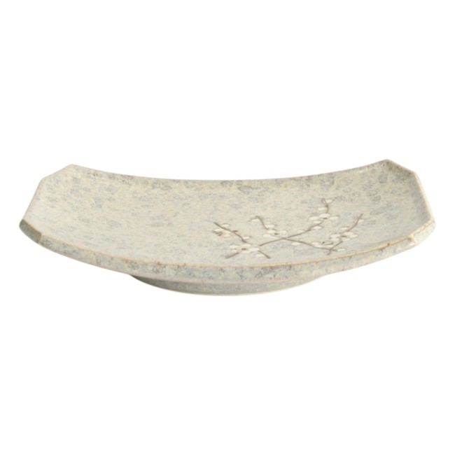 Assiette japonaise rectangulaire Gris Soshun fleurs de cerisier