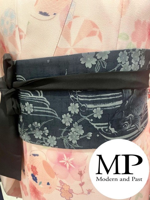 obi japonais noir coton motifs carpe koi