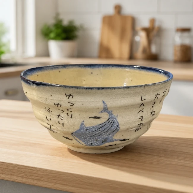 Bol japonais Ofuke Jinbei requin-baleine en porcelaine de Mino - Modern and Past