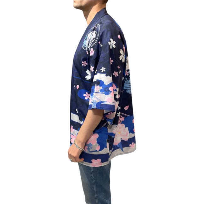 Kimono moderne japonais unisexe – Maneki Neko bleu