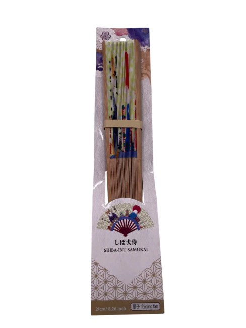 Éventail Shiba Inu Samouraï – éventail japonais 21 cm Éventail japonais Shiba Inu samouraï en papier et bambou