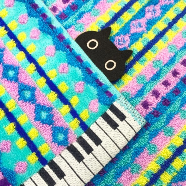 essuie-mains japonais bleu NPP Piano en coton avec attache essuie-mains japonais bleu coton motif NPP Piano Atsuko Matano