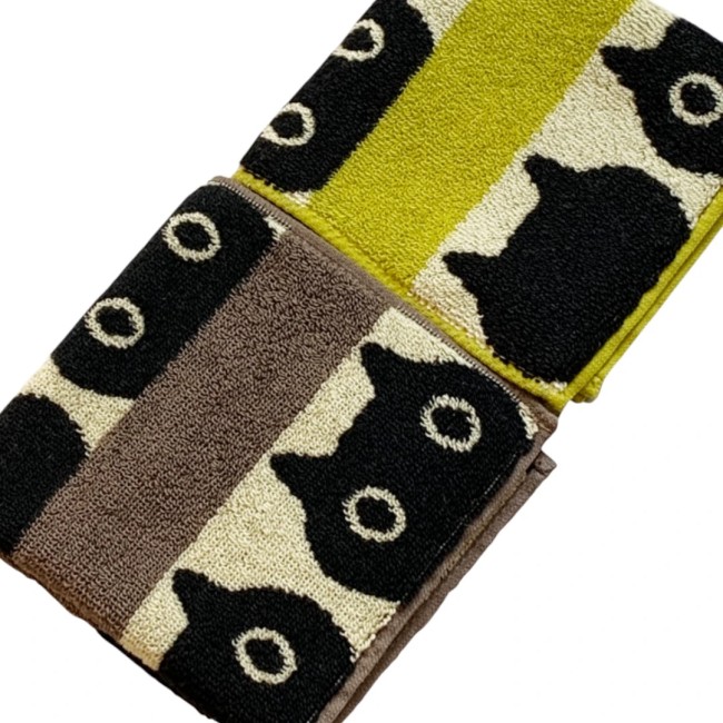 mini serviette japonaise chat Mémé Border marron en coton mini serviette japonaise marron coton motif chat Mémé Border Atsuko Matano