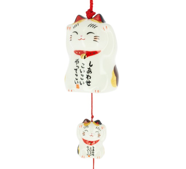 cloche furin japonaise maneki neko calico en céramique