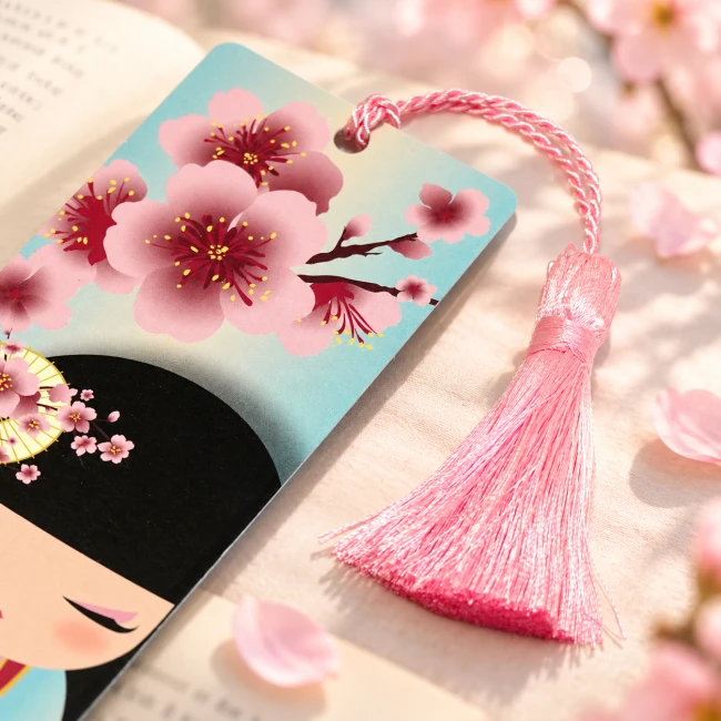 Marque-page Kimmidoll Sakura avec pompon rose | Modern and Past Marque-page Kimmidoll Sakura avec pompon rose, Kokeshi japonaise et fleurs de cerisier – Modern and Past