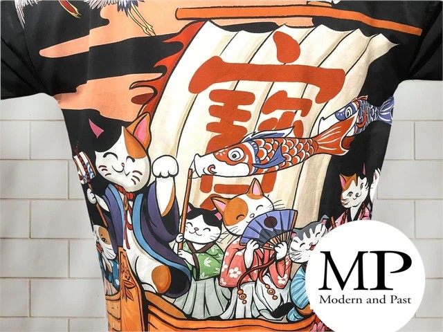 Kimono moderne japonais unisexe motif Neko Kodomo No Hi Koinobori festival 