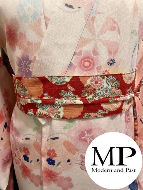 Obi japonais rouge réversible motifs fleurs obi ceinture japonaise rouge motifs fleurs coton