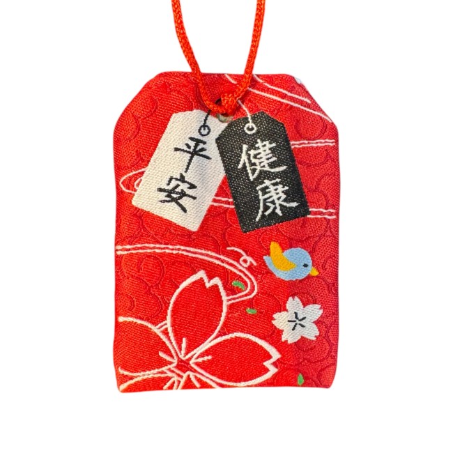 Omamori japonais rouge symboles paix santé 平安 健康