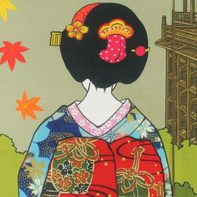 Noren japonais Kyoto à l’automne avec Geisha – Fabriqué au Japon