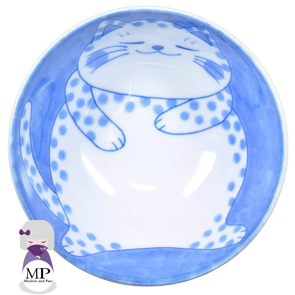 Set De 2 Bols + 2 Paires Baguettes - Céramique Japonaise Maneki Chat - 15 Cm Diamètre, 400 Ml - Lavable Micro-ondes/lave-vaisselle