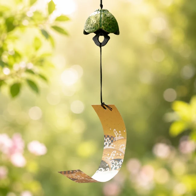 Cloche à vent Furin Hana verte en fonte - Modern and Past