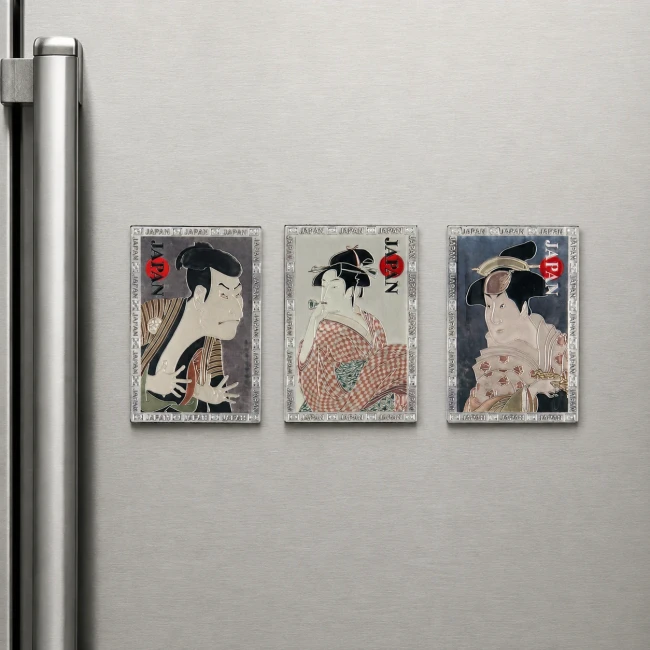 Trois magnets japonais ukiyoe rectangulaires gravés effet relief Modern and Past