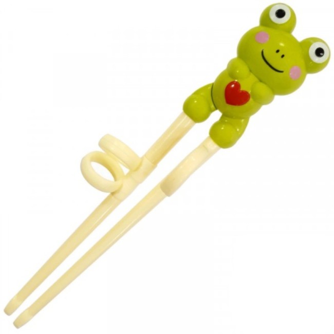 Baguettes pour enfants avec aide et motif grenouille kawaii vert 18 cm