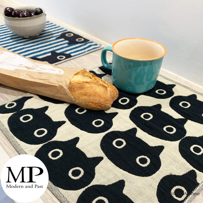 serviette japonaise gaze coton beige Chat Mémé Face Atsuko Matano