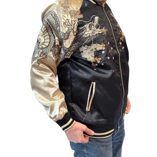 Veste Sukajan réversible combat des dragons argentés Veste Sukajan dragons argentés brodés face principale