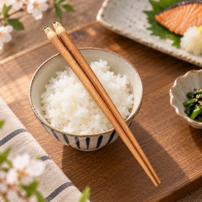 Paire de baguettes japonaises lapin jaune - Modern and Past Baguettes japonaises en bois motif lapin jaune - Modern and Past