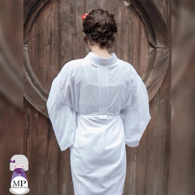 Sous-kimono japonais femme blanc en coton avec ceinture