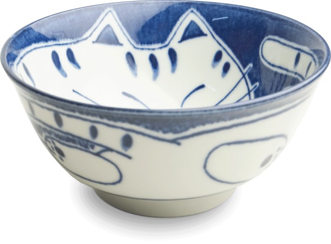bol japonais porcelaine chat neko tabi bleu et blanc