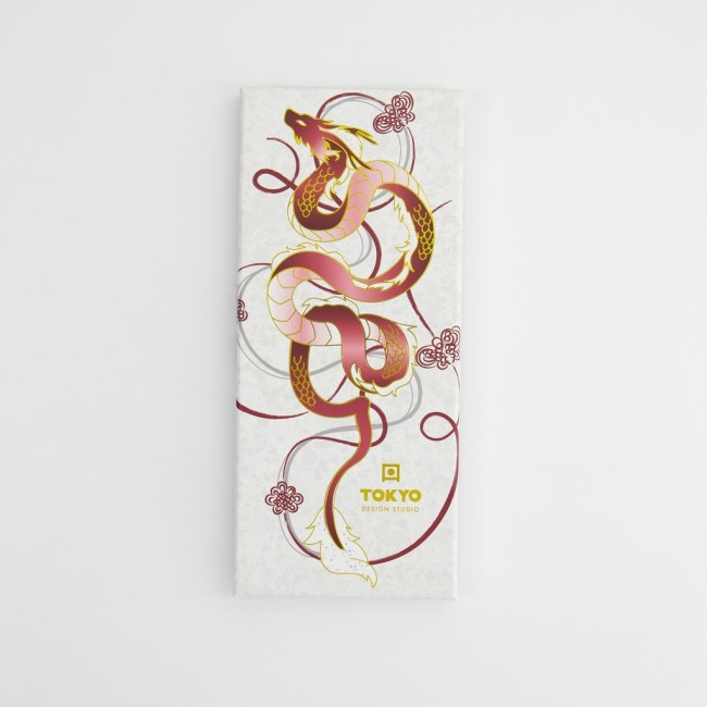 Coffret 5 paires de baguettes japonaises Dragon Rouge motifs dorés