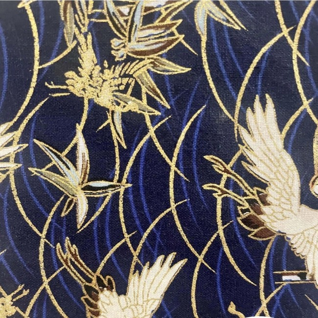 Ceinture obi japonaise bleue motifs grues obi japonais bleu coton motifs grues dorées