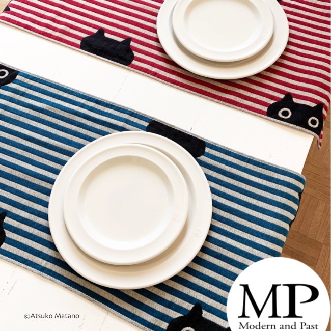 Serviette japonaise en gaze de coton rouge et blanche motif chat MMST Atsuko Matano fabriquée au Japon