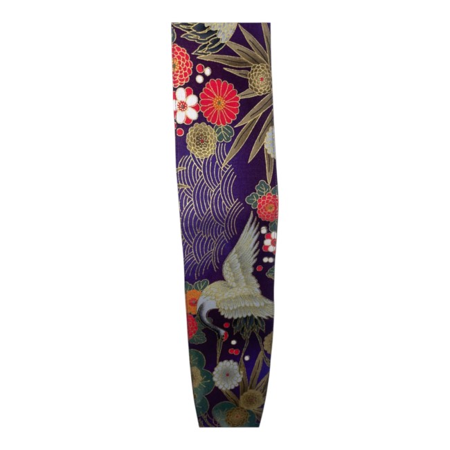Ceinture obi japonaise mauve en coton motifs grues et fleurs