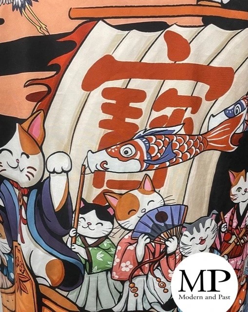 Kimono moderne japonais unisexe motif Neko Kodomo No Hi Koinobori festival 
