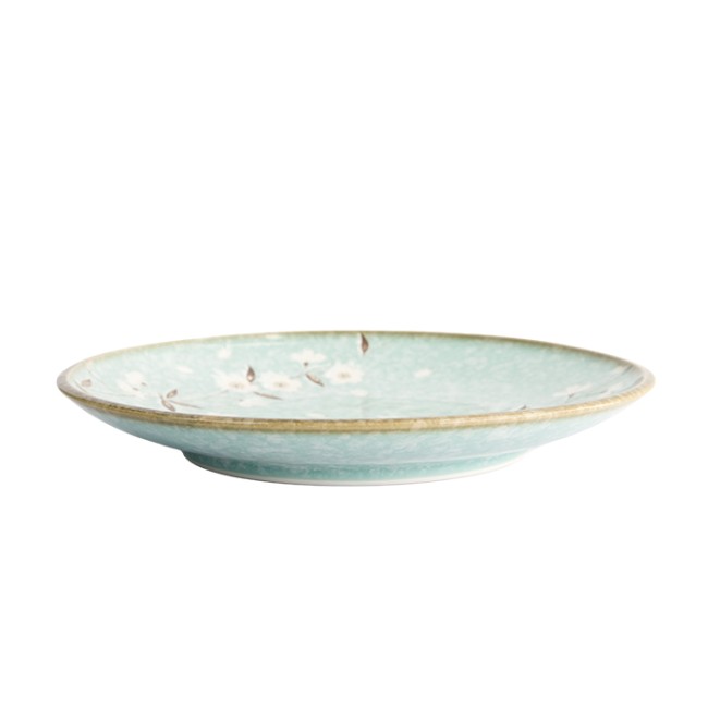 Assiette japonaise turquoise Sakura Ø26 cm fleurs cerisier relief