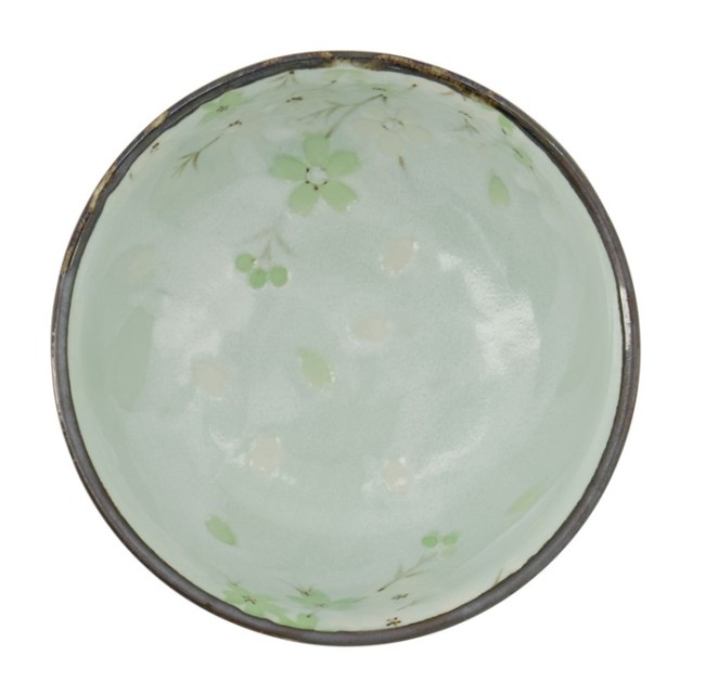 bol japonais vert cosmos fleurs céramique fait main japon