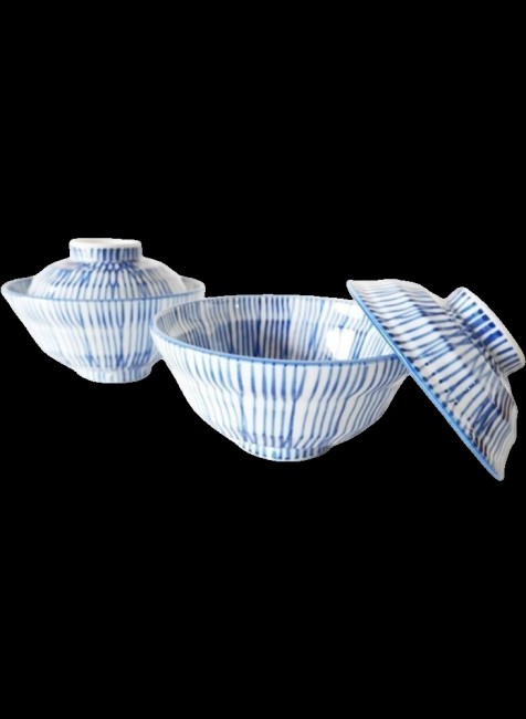 Bol japonais avec couvercle – Motifs Hakeme – Fabriqué au Japon Bol japonais avec couvercle Hakeme bleu et blanc fabriqué au Japon
