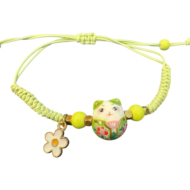 Bracelet porte-bonheur japonais chat Neko Kawaii vert chez Modern and Past