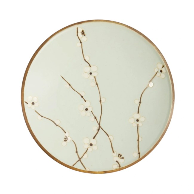 Assiette japonaise vert Soshun – Fleurs de cerisier – Fabriquée au Japon Assiette japonaise vert Soshun en céramique aux motifs de fleurs de cerisier fabriquée au Japon