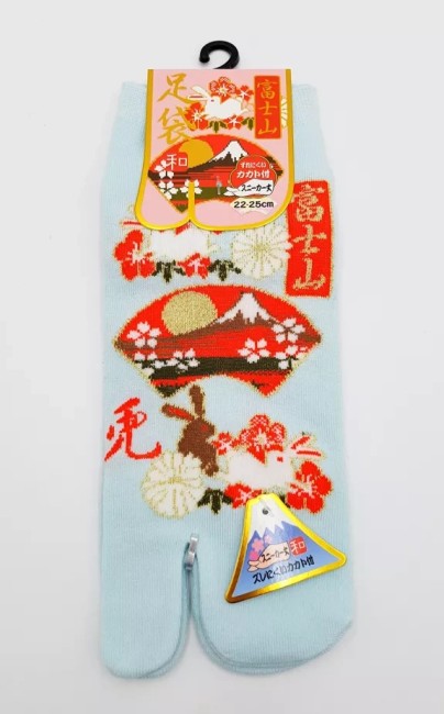 Chaussettes Tabi japonaises Usagi et éventails – coton Chaussettes japonaises Tabi en coton motif Usagi et éventails - bleu