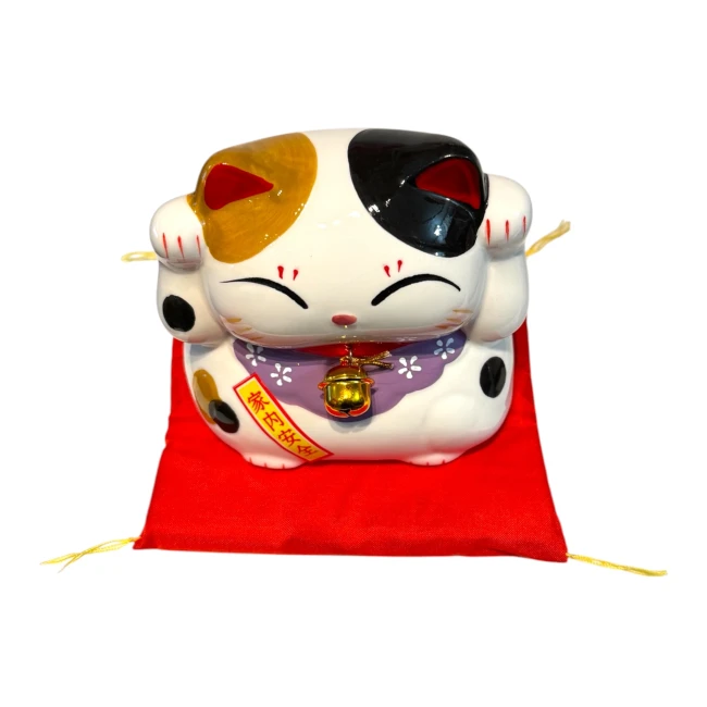 Dessus de la tirelire japonaise Maneki Neko Calico en céramique chez Modern and Past