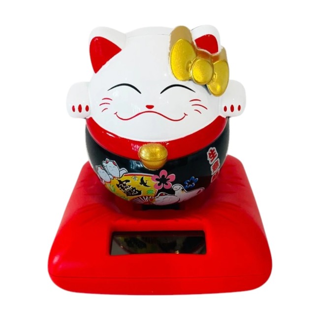 Maneki Neko solaire noir rond porte-bonheur japonais