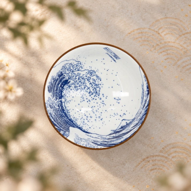 Bol japonais Hokusai Kanagawa et Fuji 11,8 cm - Modern and Past Bol à riz japonais Hokusai vague de Kanagawa et mont Fuji en porcelaine - Modern and Past
